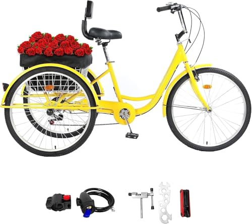 WYUEEEE Adult Tricycle 7 Speed, 26 Inch 3 Wheel Bikes Tricycle for Adults for Women/Men/Seniors, Three Wheel Bike w/Front&Rear Basket for Shopping,Picnic,Outdoor