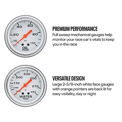 Speedway Motors 2-Gauge Mechanical Panel with Oil Pressure and Water Temperature Gauges, Backlit White Faces, Warning Lights, Sending Units, Wiring Harness, and Swappable Bezels - Thumbnail 4
