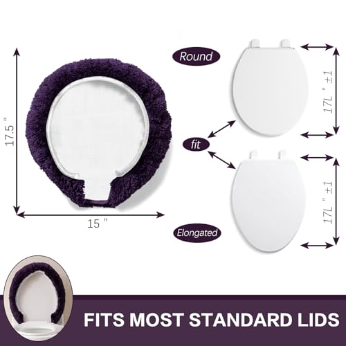Image of Microfiber Toilet Lid Cover, 17.5 inchx15 inch Fits Round Oblong and Elongated | Toilet Seat Covers for Bathroom, Machine Washable, Decorative Fuzzy fur Look Round Toilet Seat Cover Extra Soft Absorbent