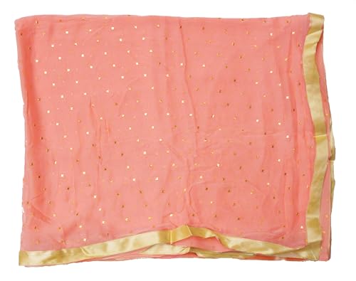 Image of YOUTHQUAKE Women's Golden Printed Chiffon Dupatta With Four Side Golden Lace