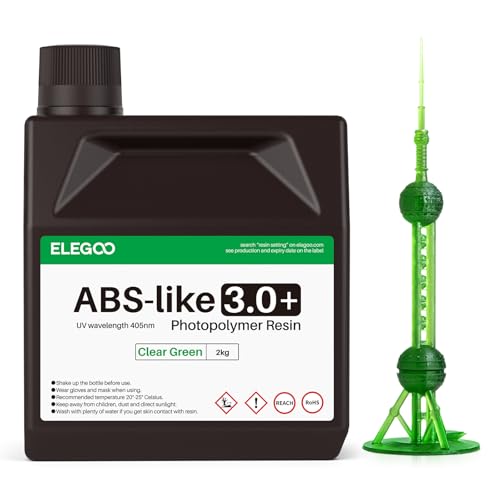 Image of ELEGOO ABS-Like Resin 3.0 Plus, 3D Printer Resin with Low Viscosity and High Precision, 405nm Rapid UV-Curing Photopolymer Resin, 3D Resin for LCD /DLP 3D Printing, Clear Green 2000G