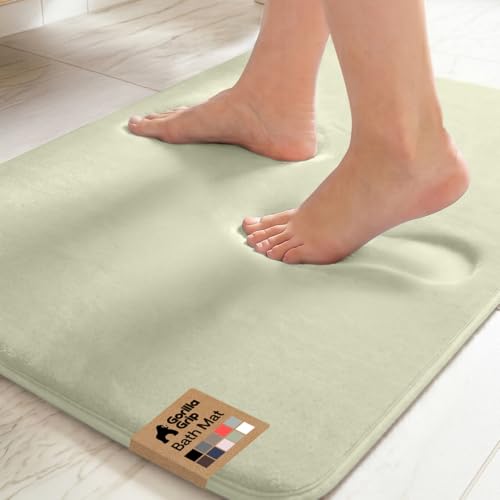 Image of GORILLA GRIP Memory Foam Bath Mat, Soft Absorbent Velvet Bathroom Mats, Durable Dots on Underside, Machine Washable Bathmat, Carpet Rug Room Decor for Shower Tub Floor RV, 24x17 Rugs, Sage
