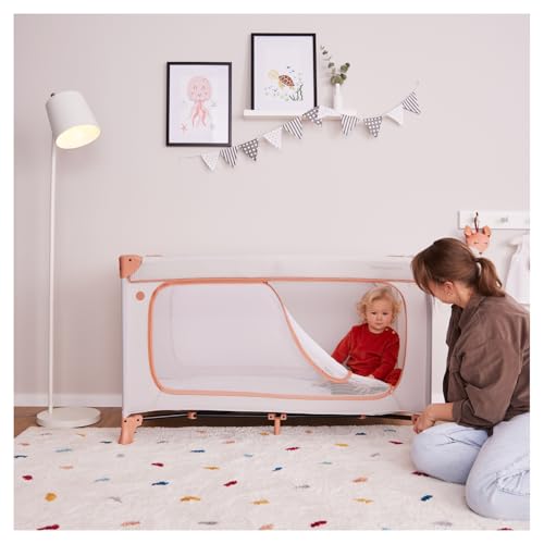hauck Dream N Play Plus, Dusty Blue - Kinderreisebett mit Transporttasche - Großer Schlupf zum Spielen - Klein Zusammenklappbar - Baby Reisebett Kleinkind ab Geburt bis 15 kg