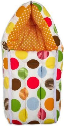 Image of by Urban Space 100% Cotton Baby Bedding Set with Mosquito Protective Net and with Pillow and Reversible Baby Sleeping Bag, Combo Baby Products (Polka Orange)