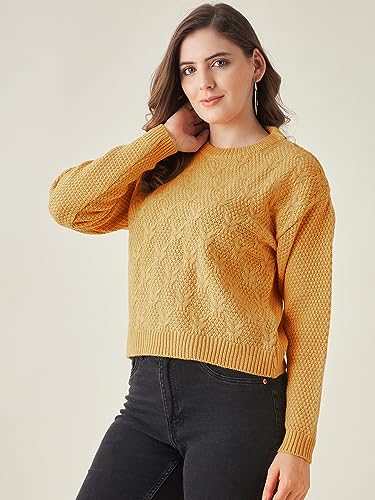 Image of Modeve Self Design Round Neck Casual Women Crop Top Sweater||Winterwear||