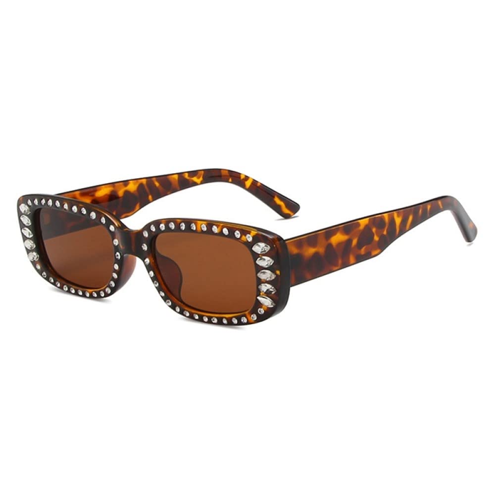 Lunettes de soleil diamant femmes petit rectangle vintage léopard protection UV400 - 6
