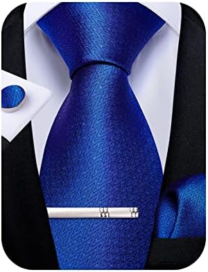 DiBanGu Men's Solid Tie Silk Necktie and Pocket Square Wedding Tie Cufflinks Set Formal