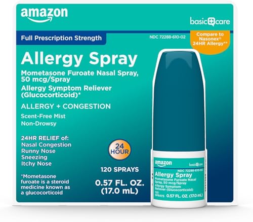 Amazon Basic Care Allergy Nasal Spray, Mometasone Furoate 50 mcg, 24-Hour Non-Drowsy Relief, 120 Sprays, 0.57 fl oz, Compare to Nasonex view 2