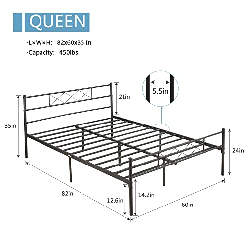 Vecelo Metal Platform Bed Frame Mattress Foundation With Headboard & Footboard/Firm Support & Easy Set Up Structure, Queen, Black #TOP1