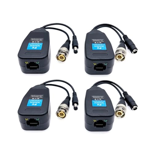 JZK 2 Pares Balún vídeo RJ45 a BNC transceptor transmisor HD CVI/TVI/AHD/CVBS con conector de alimentación para 1080P 3MP 4MP 5MP 8MP seguridad CCTV Sistema cámaras vigilancia DVR, BNC a RJ45