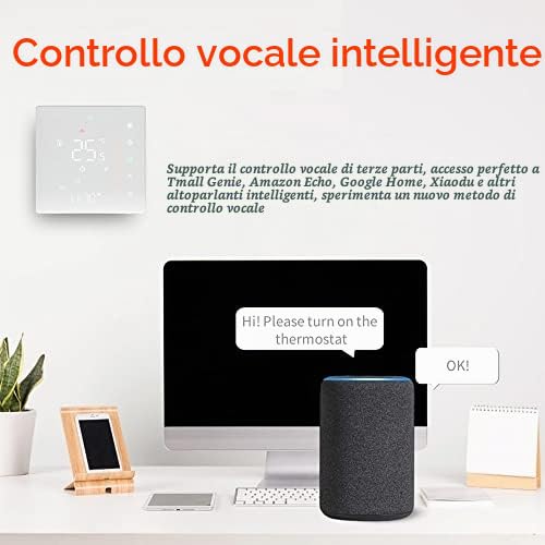Termostato intelligente WiFi, programmabile settimanalmente, supporta Touch Control/Mobile APP/controllo vocale, compatibile con Home, per caldaie ad acqua e a gas 5 A, bianco
