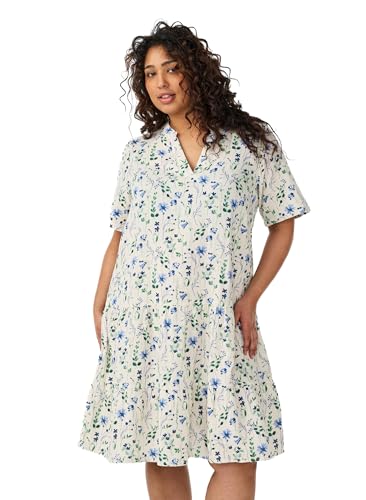 Zizzi Damen Große Größen Kleid Kurze Ärmel V-Ausschnitt Musselin Größe Gr M Birch W. Blue Flwr.
