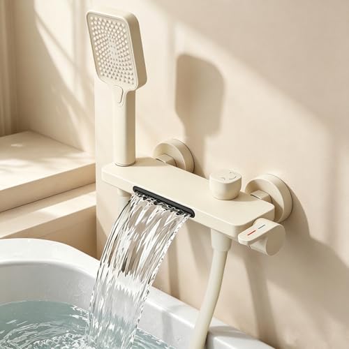 Umisu Robinet de Baignoire Mural avec Douchette, Mitigeur Baignoire avec Douchette à Main, Flexible de Douche 1,5m et Support Intégré, Robinet Cascade 4...