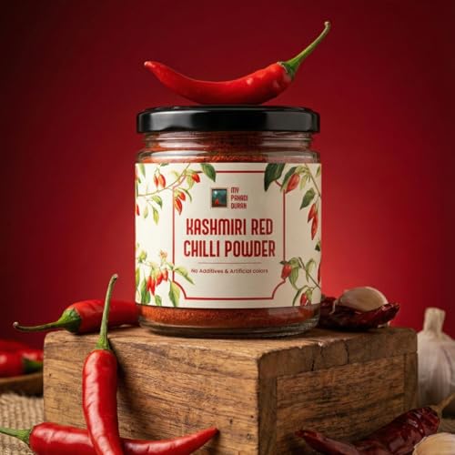 Image of My Pahadi Dukan Kashmiri Red Chilli Powder 100g, Authentic Kashmiri Lal Mirch, Naturally Vibrant Red Colour, Mild Heat Rich Flavour, No Artificial Colour or Additives, Pure Lab-Tested Spice