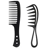 joaoxoko 2 Pcs Wide Tooth Comb, Large Tooth Curl Comb Shark Teeth Hair Hairstyle Tool for Curly Wet Wavy Thick Hair Wigs Barber Salon, Women Men