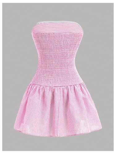 GORGLITTER Girl's Cute Strapless Dresses Ruched Ruffle Hem Formal Graduation Summer Short Dresses2