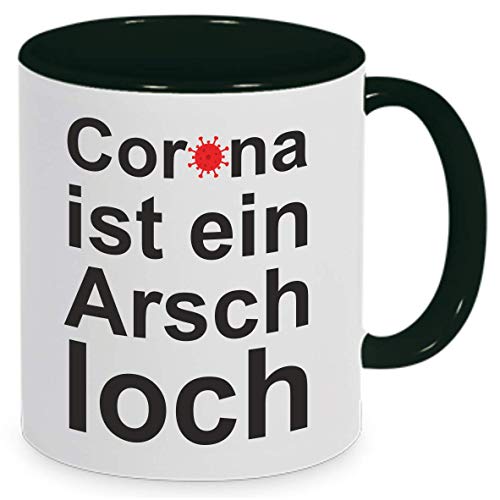 Tassenliebe® -"Corona ist ein Arschloch!" Tasse mit Spruch, Kaffeebecher, Bürotasse - tolles Geschenk! (Tasse schwarz/weiß) Cover