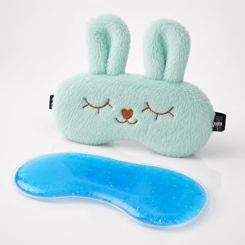Image of Jenna Cute Fur Gel Sleeping Eye Shade Mask Cover for Insomnia, Meditation, Puffy Eyes and Dark Circles Bunny Green
