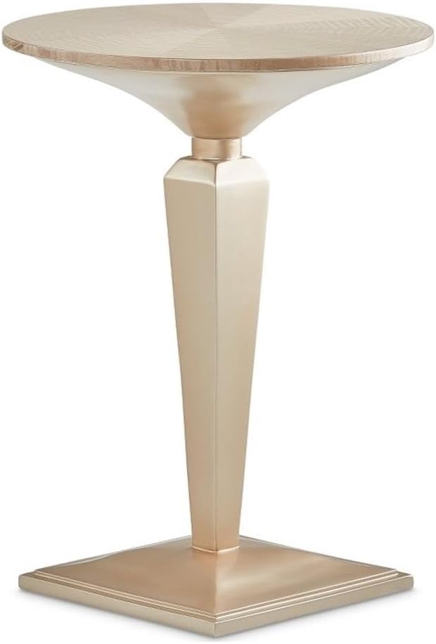 MICHAEL AMINI Malibu Crest Round Wood Pedestal Tea Table - Chardonnay