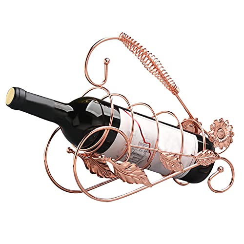 Cozy69 Soporte para botella de vino, soporte creativo para vino de hierro, estante de vino de mesa para encimera, una botella, para regalo en el hogar, cocina, regalo, estante para vino (oro rosa) Cover