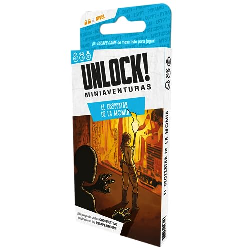 Asmodee | Unlock! Miniaventuras El Despertar de la Momia | Juego de Mesa de Escape Room para Adultos y Familias | A Partir de 10 Años | De 1 a 6 Jugadores | 30-45 Minutos por Partida | Español