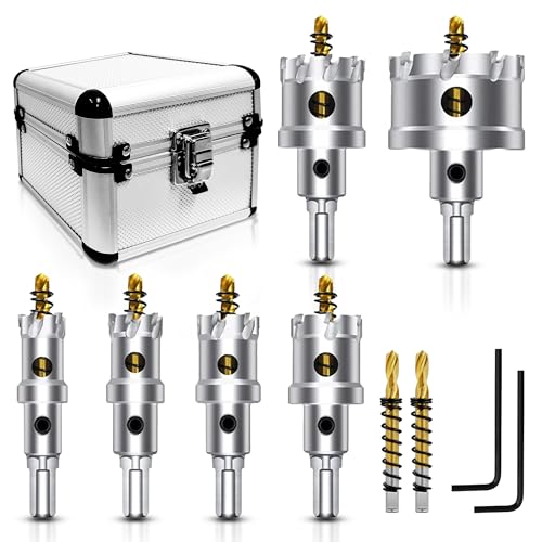 8Pcs Tungsten Carbide Hole Saw Kit for Hard Metal and Steel, 3/4"-2"
