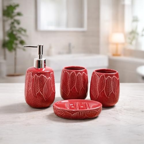 Image of MARKET 99 Ceramic Bathroom Set of 4 | Premium Ceramic Soap Dispenser, Toothbrush Holder, Tumbler & Soap Dish | Elegant Modern Bathroom Accessories for Wash Basin, Vanity Counter & Home Decor