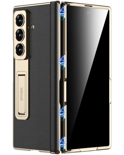 Miimall Anti-Spy Case pour Samsung Galaxy Z Fold 7 en Cuir PU, [Protection d'Écran][Cache-Charnière][Support Réglable], Solide Anti-Rayures Antidérapant...