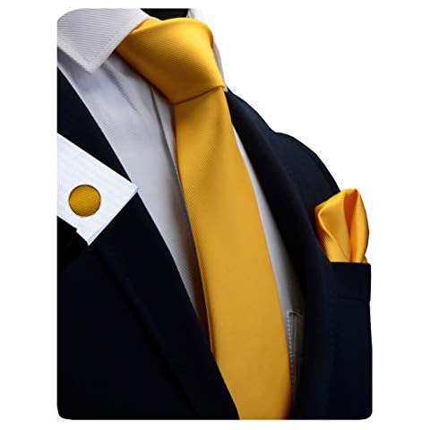 GUSLESON Brand Modern Fashion Solid Gold Ties For Men Necktie and Pocket Square Cufflinks Sets (0789-14) Cover