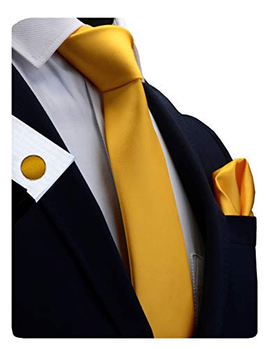 Image of GUSLESON 3.15 inch(8cm) Solid Color Necktie and Pocket Square Cufflinks Sets For Men + Gift Box