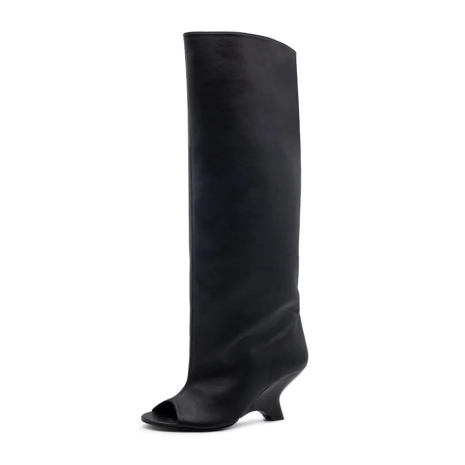 Kniehohe Winterstiefel Braune Wildleder Peep Toe Wedges Kniehohe Stiefel Round