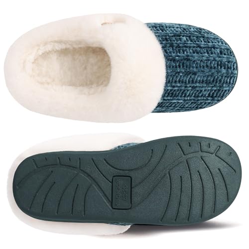 Image of Evshine Warm Knit House Slippers for Women Comfy Wool-Like Lined Chenille Slippers with Memory Foam and Indoor Outdoor Soles
