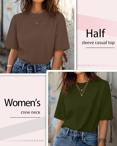 Huukeay 3 Pack Women's Half Sleeve T-Shirts, Crew Neck Elbow Length Tops Loose Casual Basic Tees Summer Cotton Tunic Tops3