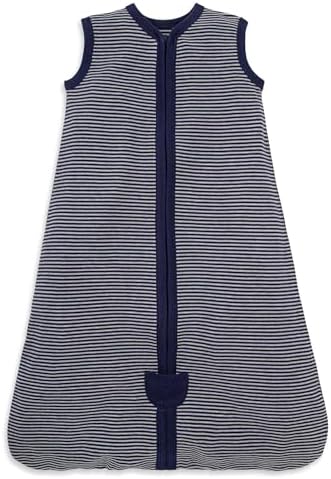 Burt's Bees Baby Unisex Beekeeper Wearable Blanket, Organic Cotton - Light Weight or Medium Weight - Newborn Essentials, Midnight Stripe, Large