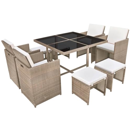 vidaXL Salon de Jardin Encastrable 9 pcs Mobilier de Jardin Mobilier de Patio Mobilier de Terrasse Mobilier d'Extérieur Résine Tressée Beige