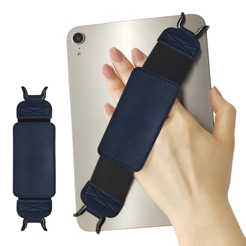 Gowjaw Leder-Handschlaufe-Halterung für 6,5-9,5 Zoll Tablet/iPad, Fingergriff für iPad Pro/iPad Air/Kindle Fire HD, hochelastische, vielseitige Handschlaufe, Königsblau