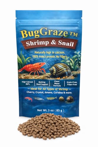 BugGraze BSFL Pellets for Snails & Shrimp High Protein Supplement Food Sinking Insect-Based Pellets for Growth & Energy Aquarium Treat for Mystery Nerite & Shrimp 3 oz