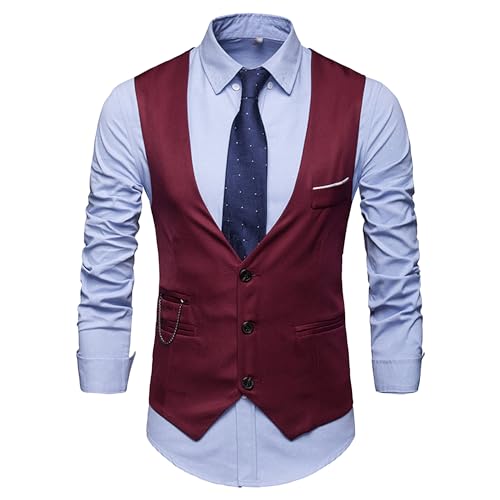 Maiyifu-GJ Men's Casual Business Suit Vest V-Neck Slim Fit Formal Dress Vests Solid Color Waistcoat for Suit or Tuxedo
