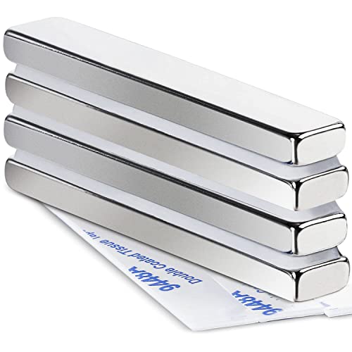 Image of MIKEDE Strong Neodymium Bar Magnets 4 Pack, Heavy Duty Rare Earth Magnets with Double-Sided Adhesive, Powerful Neodymium Magnet for Fridge, DIY, Kitchen, Craft, Office - 60 x 10 x 5 mm