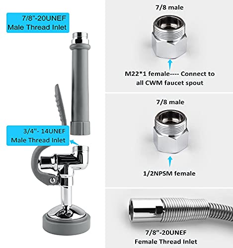 Cwm Spray Valve With 45" Flexible Stainless Steel Hose, Pre Rinse Sprayer Assembly For Commercial Kitchen Faucet #TOP1