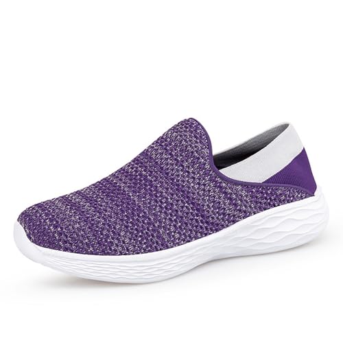 HEELOJI Women's Lightweight Stretch Knit Memory Foam Sneakers mesh Breathable Athletic Tennis Work Shoes with Arch Support Casual Slip On Comfort Orthopedic Walking