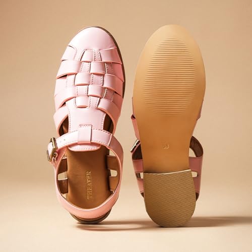 Image of Theater Tourist Woven Sandals for Women | Closed-Toe Fisherman Style | Adjustable Buckle Strap | Casual Everyday Flats