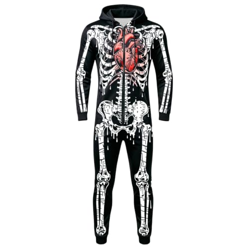 Skeleton Costume Adult Hooded Zip‑Up Jumpsuit Halloween Pajamas Unisex Print Cosplay Outfit For Themed Party - image 3