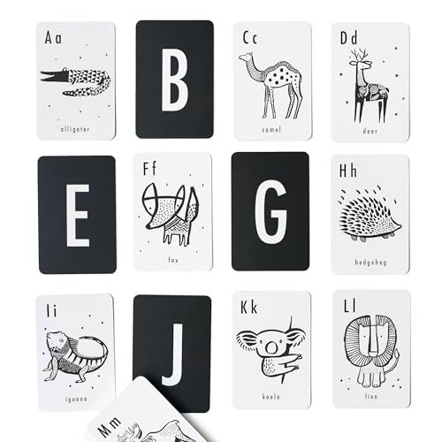 Image of Wee Gallery Educational Flashcards for Babies, Double Sided Black and White Learning Flash cards, Animal Alphabet Cards for Visual Stimulation and Cognitive Development of Infants and Toddlers