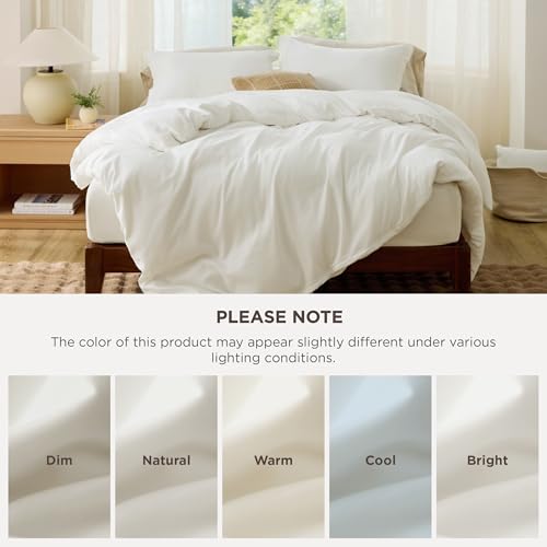 Image of Bedsure Duvet Cover Queen Size, Double Brushed Bedding Set, Cream White | For Kids & Adults, 90 inchx90 inch Comforter Cover, Hotel Luxury, All Season, Breathable, Easy Care, Lightweight, Zipper Closure