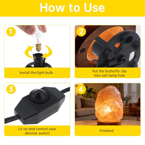 Image of RTNLTI Salt Lamp Cord Replacement with Dimmer Switch and 6-Pack E12 Halogen Salt Lamp Bulbs for Himalayan Salt Lamp (5 Feet)