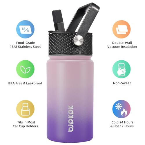 Image of BJPKPK Insulated Water Bottle, 15oz Stainless Steel with Straw Lid