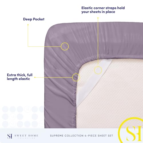 Queen Size Bed Sheets - Breathable Luxury Sheets with Full Elastic & Secure Corner Straps Built In - 1800 Supreme Collection Extra Soft Deep Pocket Bedding Set, Sheet Set, Queen, Plum