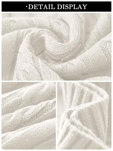 PRETTYGARDEN V Neck Cable Knit Sweaters for Women 2025 Long Sleeve Ribbed Fitted Pullover Tops Business Casual Fall Outfits(White,Medium)
