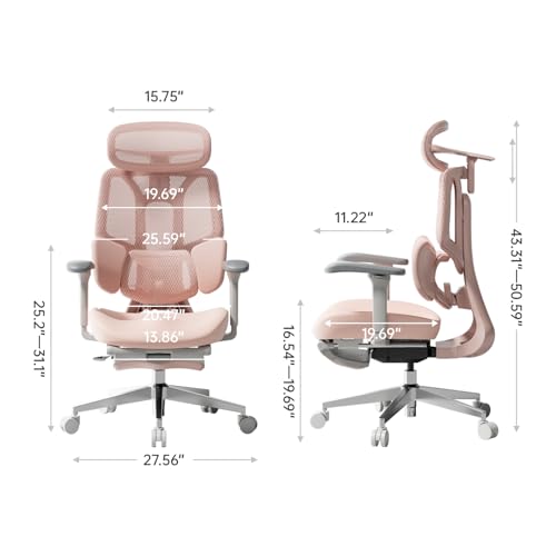 Hbada E3 Air Ergonomic Office Chair, Big and Tall Office Chair - with 3-Zone Dynamic Lumbar Support, 3D Adjustable Headrest, 4D Adjustable Armrests, Swivel, Pink(with Footrest) - Image 3